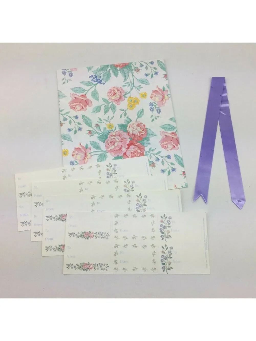 Autumn Floral Gift Wrapping Set Paper Ribbon Label Stickers Purple Green